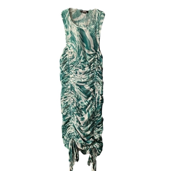 BY.DYLN (S) Bodycon Ruched Dress - Green/White - Picture 1 of 9